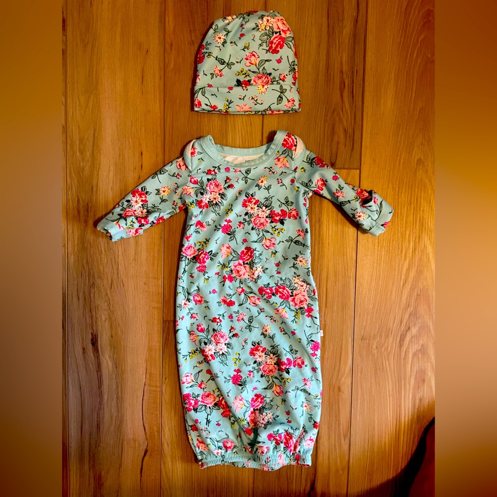 Retired print- newborn gown with matching hat